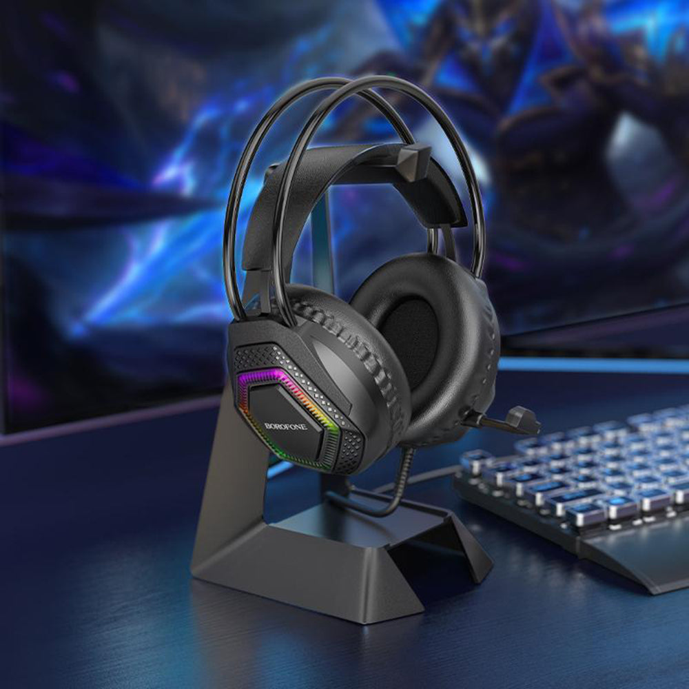 Gaming Headset 3.5mm Borofone BO105 Thunder, RGB, 2m, Zwart