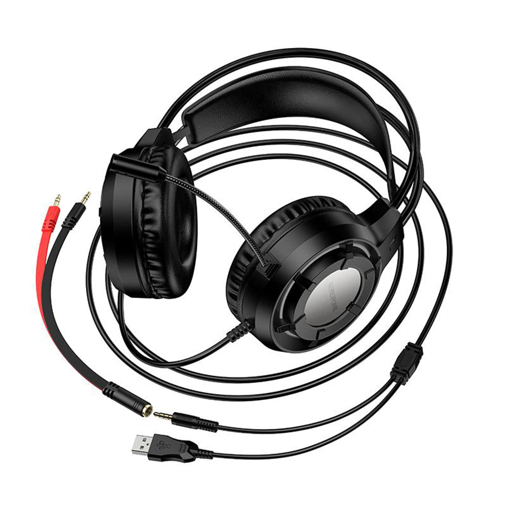Gaming Headset 3.5mm Borofone BO112 Wave, RGB, 2m, Zwart