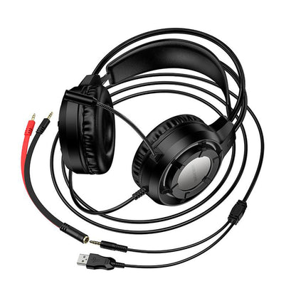 Gaming Headset 3.5mm Borofone BO112 Wave, RGB, 2m, Zwart