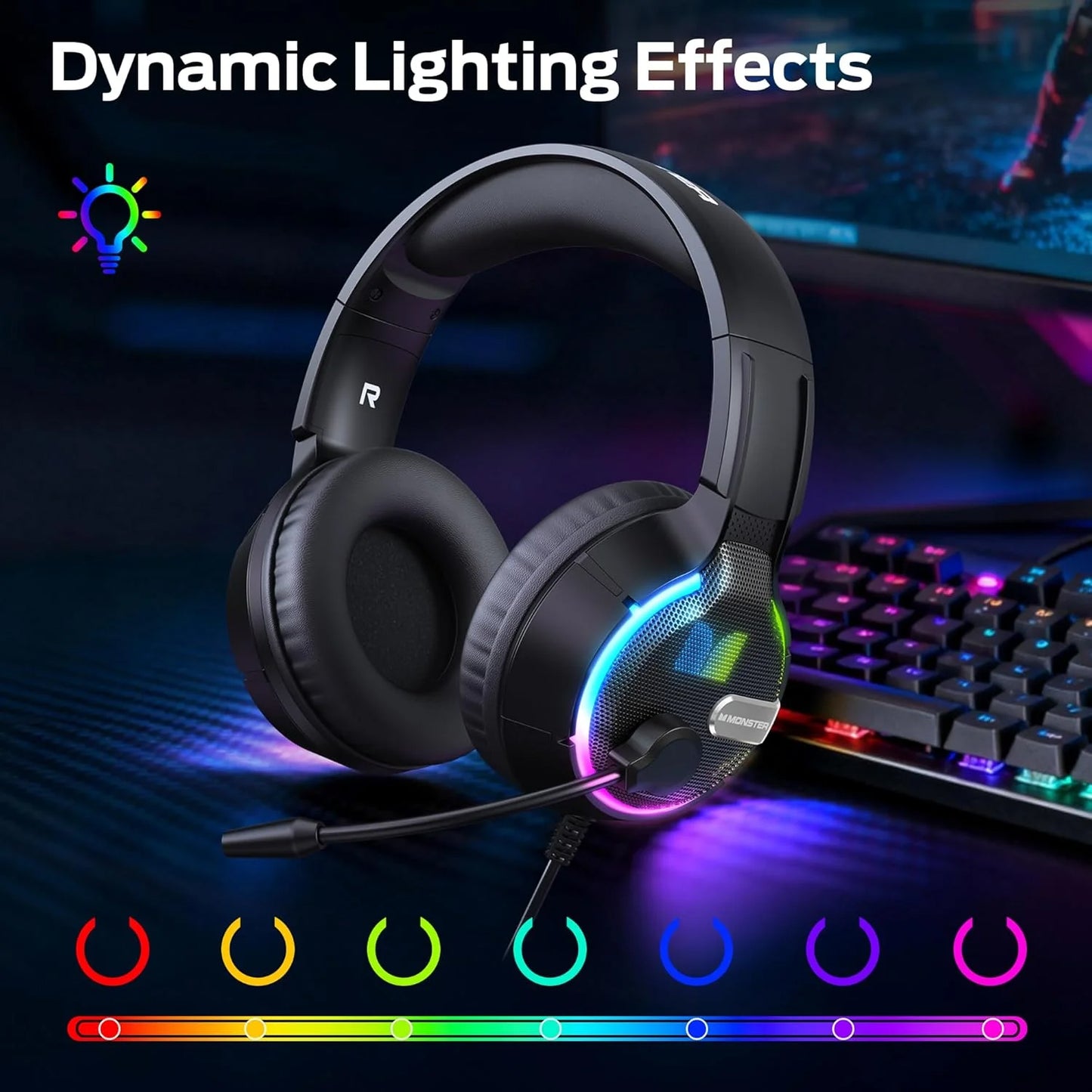 Gaming Headset 3.5mm Monster Mission 320, RGB, 1,9m, Zwart