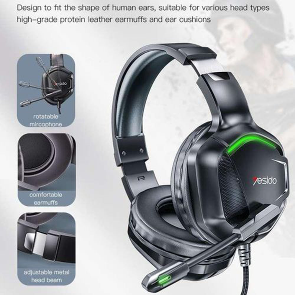 Gaming Headset 3.5mm Yesido EK01, RGB, 1.2m, Zwart