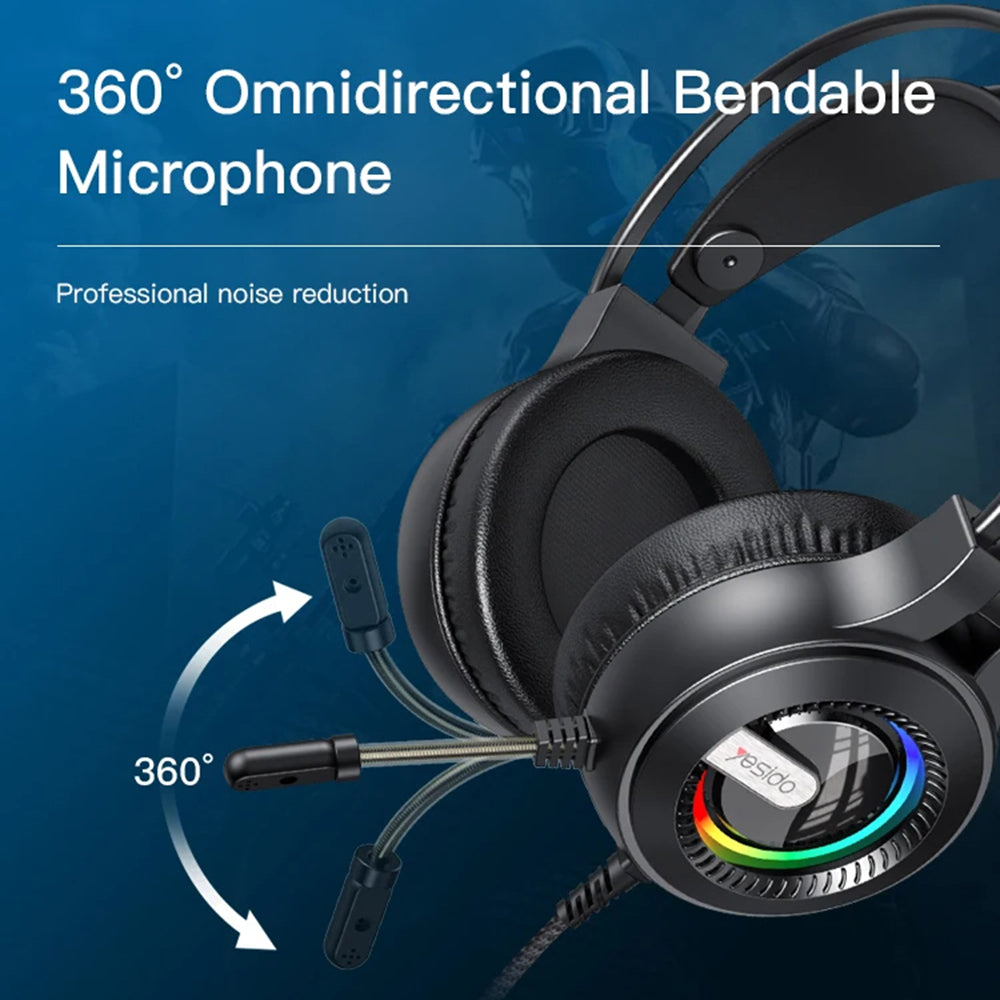 Gaming Headset 3.5mm Yesido EK02, RGB, 2.2m, Zwart