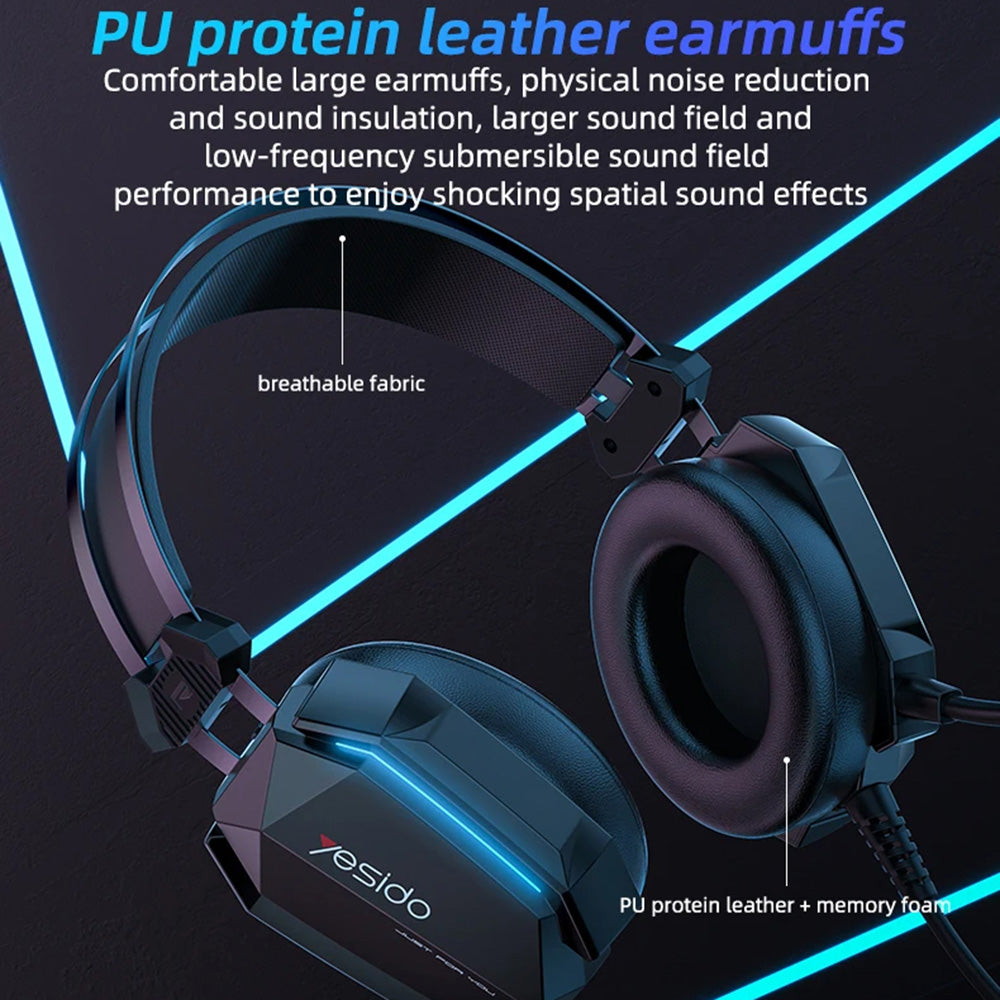 Gaming Headset 3.5mm Yesido EK03, RGB, 2m, Zwart