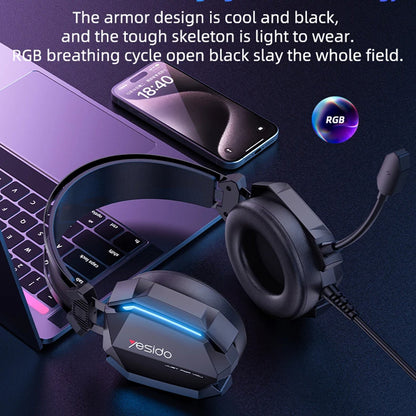 Gaming Headset 3.5mm Yesido EK03, RGB, 2m, Zwart