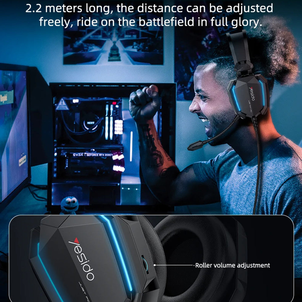 Gaming Headset 3.5mm Yesido EK03, RGB, 2m, Zwart