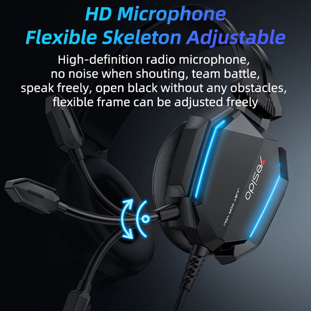 Gaming Headset 3.5mm Yesido EK03, RGB, 2m, Zwart