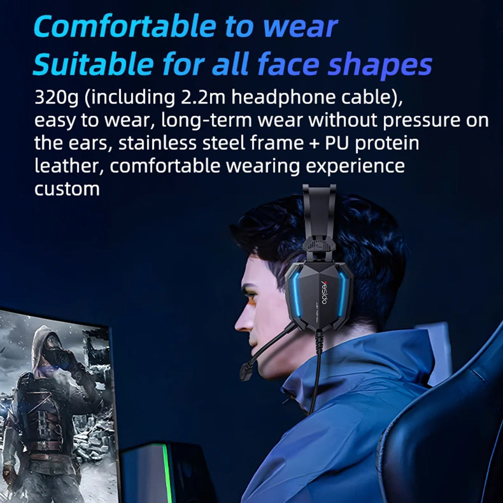 Gaming Headset 3.5mm Yesido EK03, RGB, 2m, Zwart