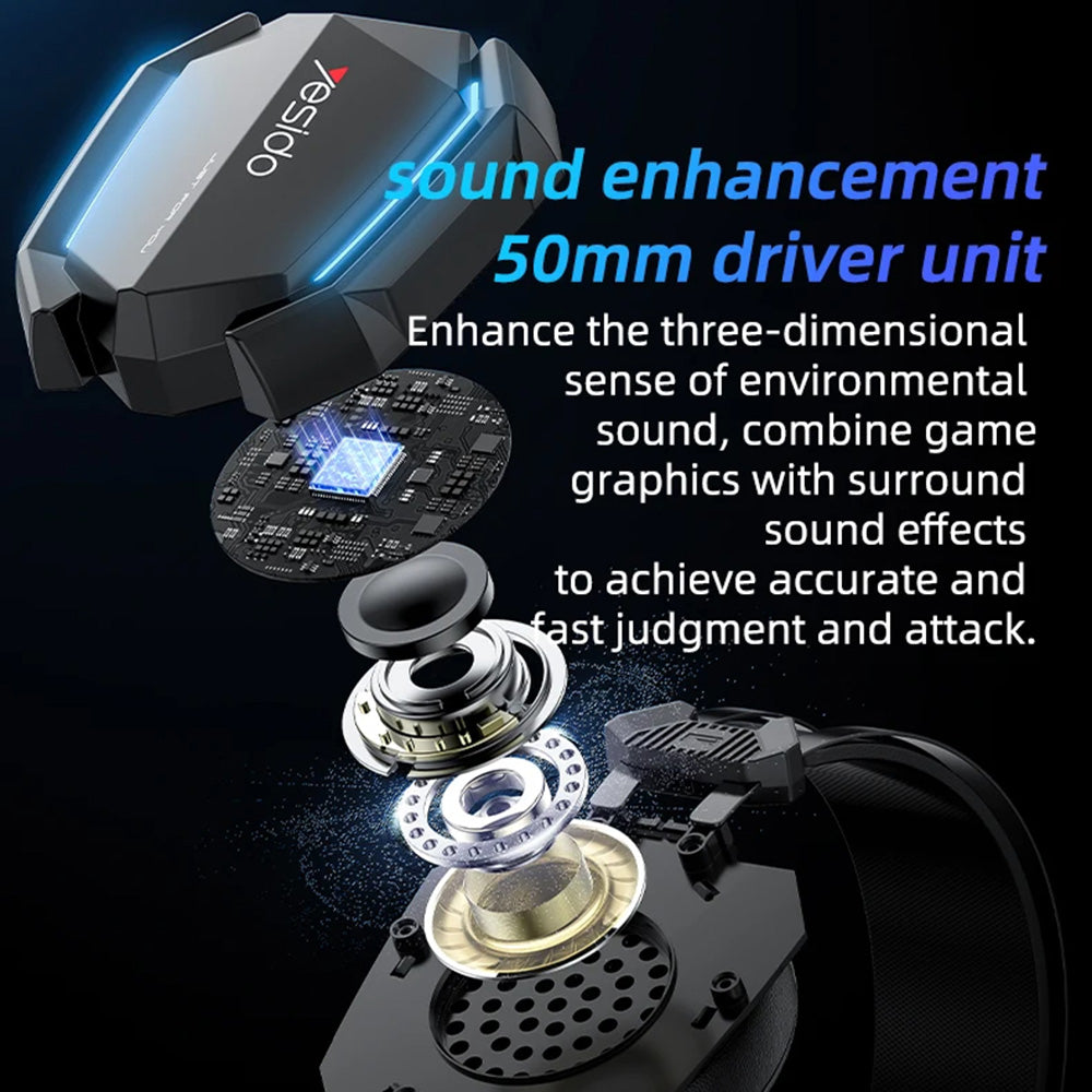 Gaming Headset 3.5mm Yesido EK03, RGB, 2m, Zwart