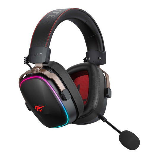 Draadloze Gaming Headset HAVIT H2039BG, RGB, BT / Wi-Fi / Bedraad, Zwart Oker