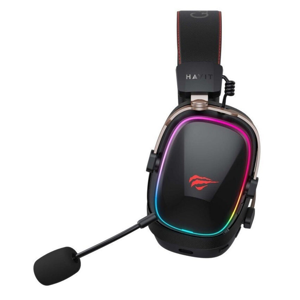 Draadloze Gaming Headset HAVIT H2039BG, RGB, BT / Wi-Fi / Bedraad, Zwart Oker