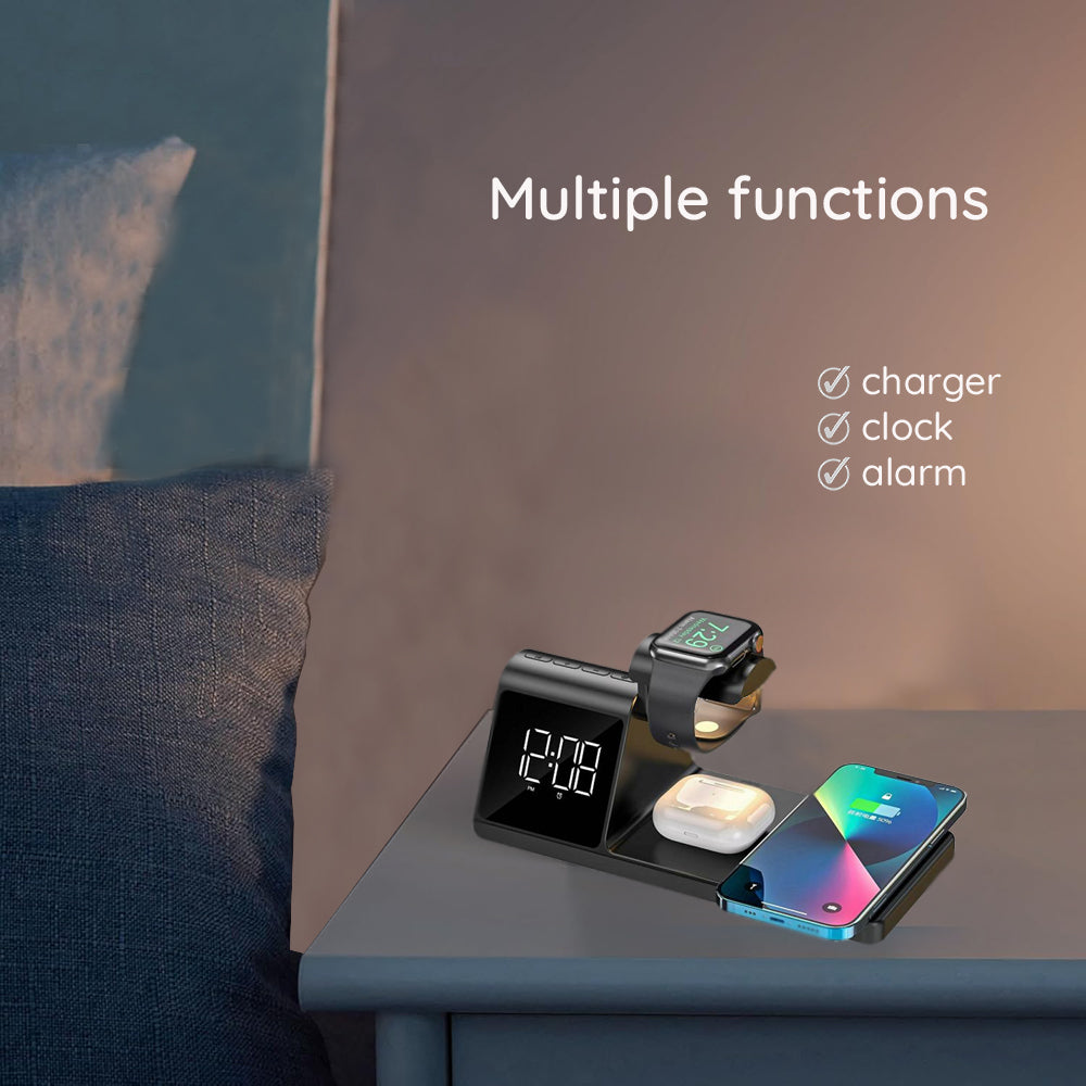 Digitale Klok HAVIT W3042 4in1 met Draadloze QI Oplading, Zwart