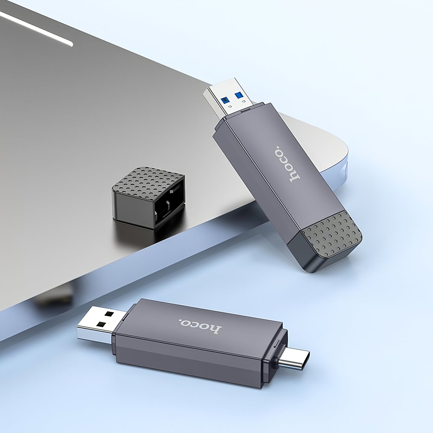 Kaartlezer USB / USB-C HOCO HB45, SD - microSD, USB 2.0, Grijs 