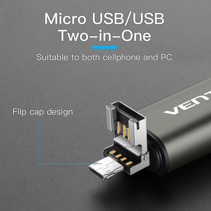 USB / USB-C / microUSB-kaartlezer Vention, SD - microSD, Grijs CCJH0