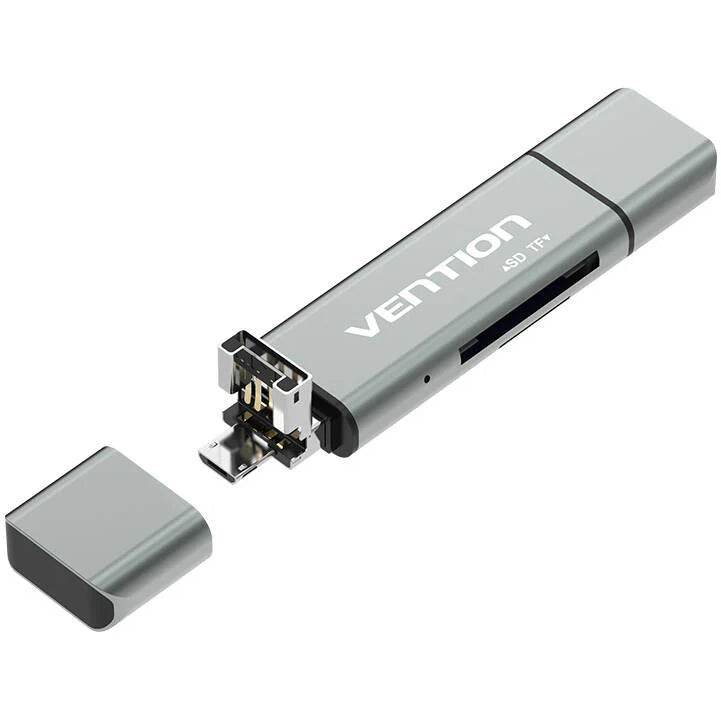 USB / USB-C / microUSB-kaartlezer Vention, SD - microSD, Grijs CCJH0
