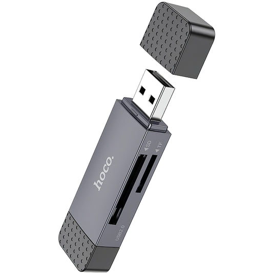 Kaartlezer USB / USB-C HOCO HB45, SD - microSD, USB 2.0, Grijs 