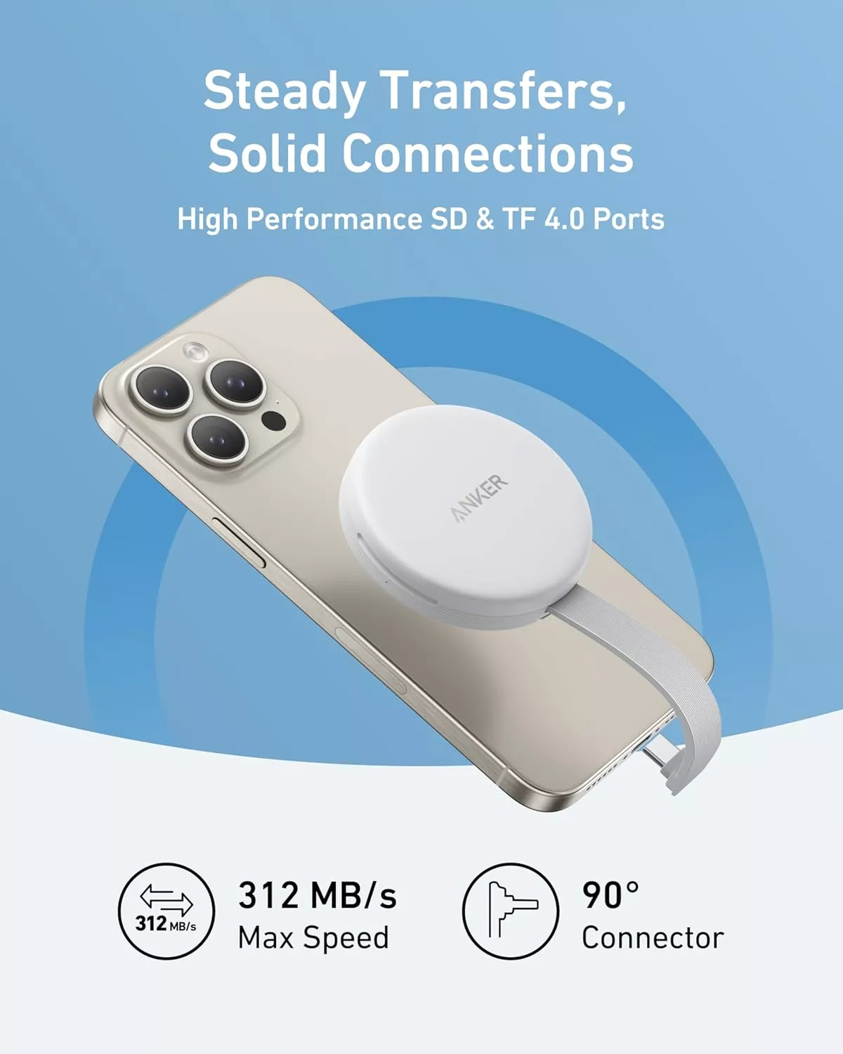 USB-C Kaartlezer Anker MagGo voor Apple iPhone USB-C, SD - microSD, Wit A83D1G21