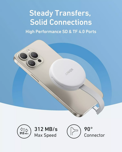 USB-C Kaartlezer Anker MagGo voor Apple iPhone USB-C, SD - microSD, Wit A83D1G21