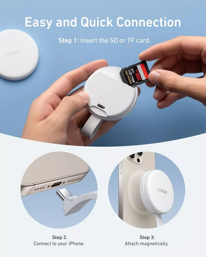 USB-C Kaartlezer Anker MagGo voor Apple iPhone USB-C, SD - microSD, Wit A83D1G21