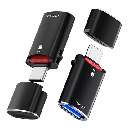 Kaartlezer USB-C Techsuit AluVoltX, USB-A (OTG) - microSD, Zwart