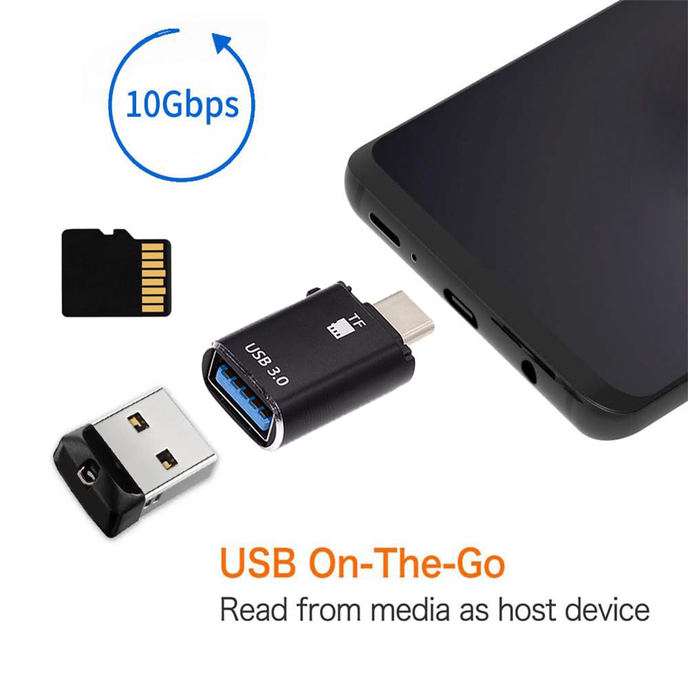 Kaartlezer USB-C Techsuit AluVoltX, USB-A (OTG) - microSD, Zwart