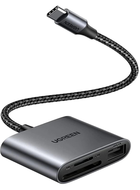 Kaartlezer USB-C UGREEN CM387, USB-A - SD - microSD, Zwart