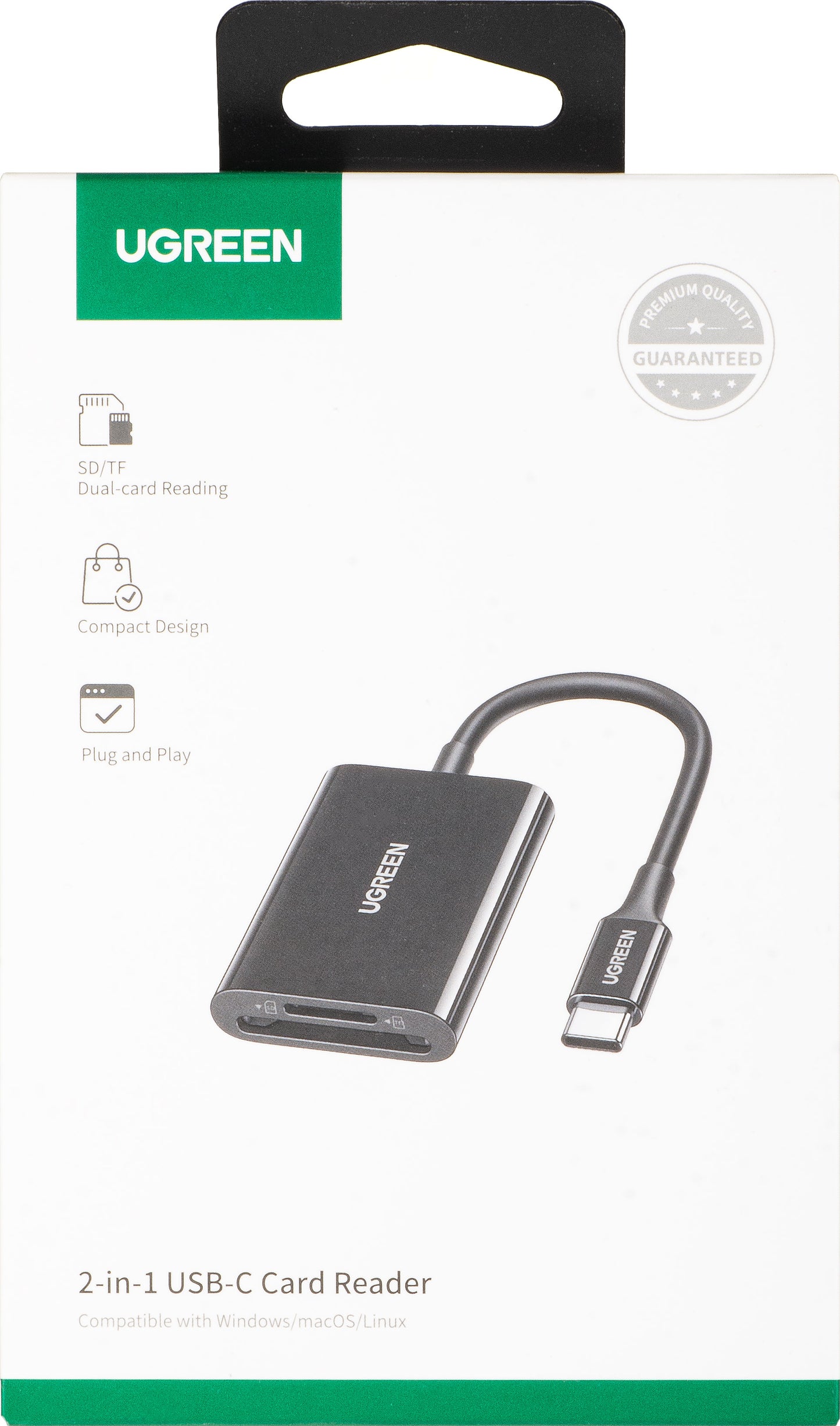 UGREEN CM265 USB-C Card Reader, SD - microSD, Black