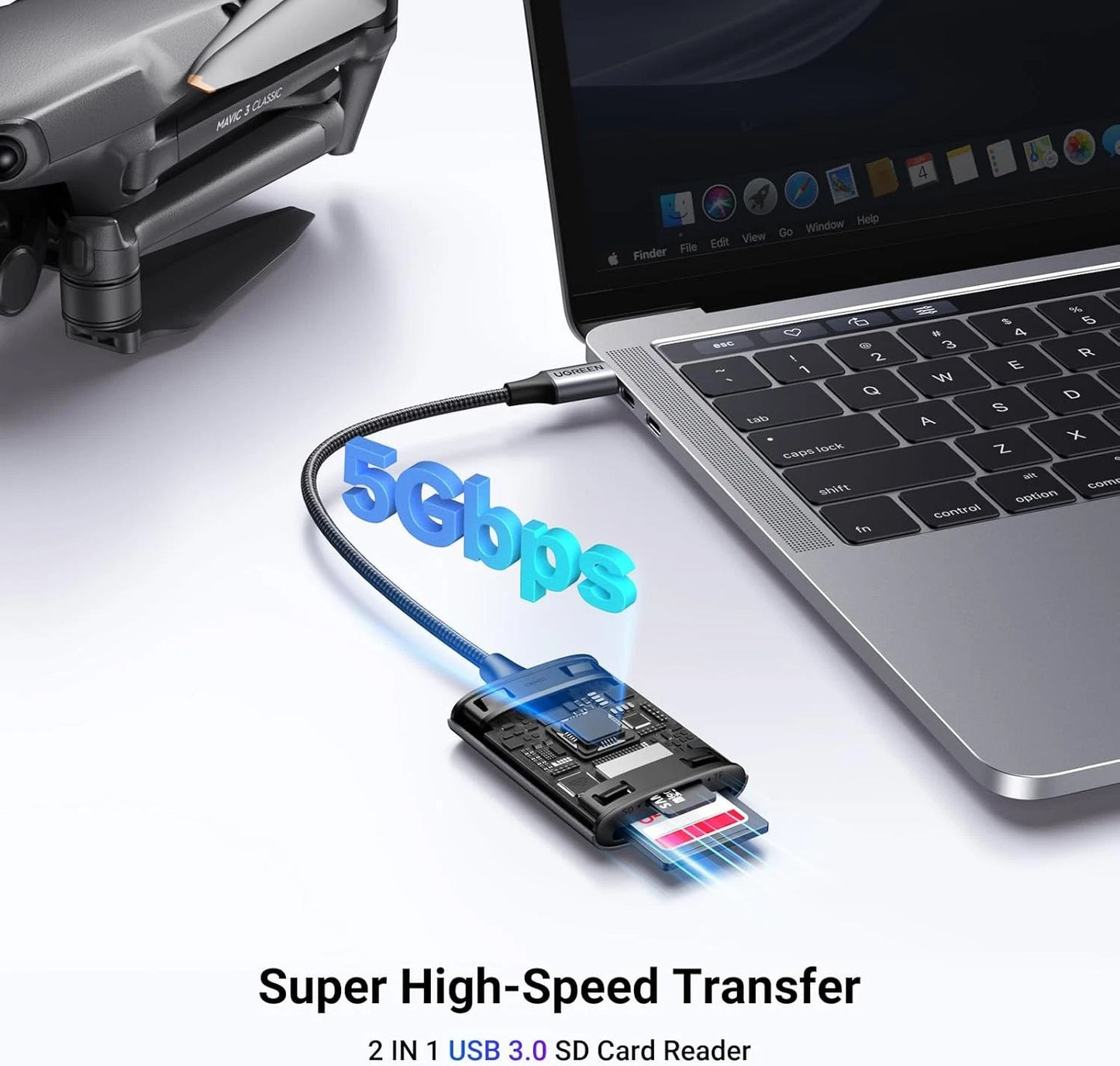 UGREEN CM401 USB-C Kaartlezer, SD - microSD, Gri