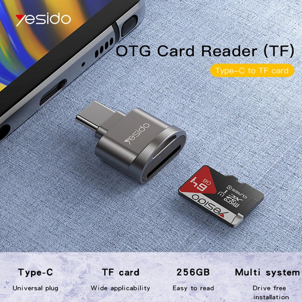 Kaartlezer USB-C Yesido GS19, USB-A (OTG) - microSD, Grijs