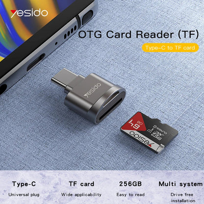 Kaartlezer USB-C Yesido GS19, USB-A (OTG) - microSD, Grijs
