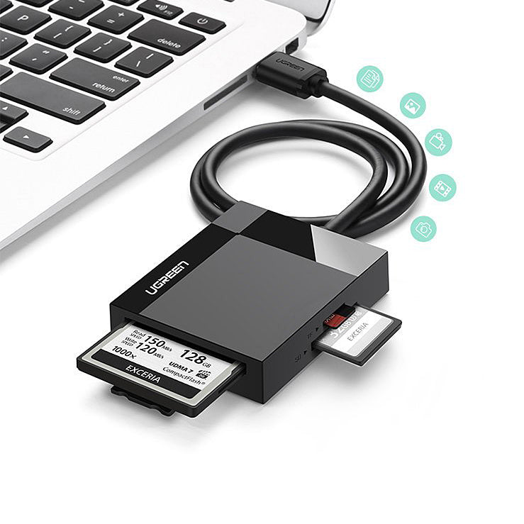 USB 3.0 Kaartlezer UGREEN CR125, SD - microSD - CF - MS, Zwart