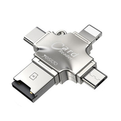 Kaartlezer USB / USB-C / Lightning / microUSB Yesido GS13, microSD, Zilver