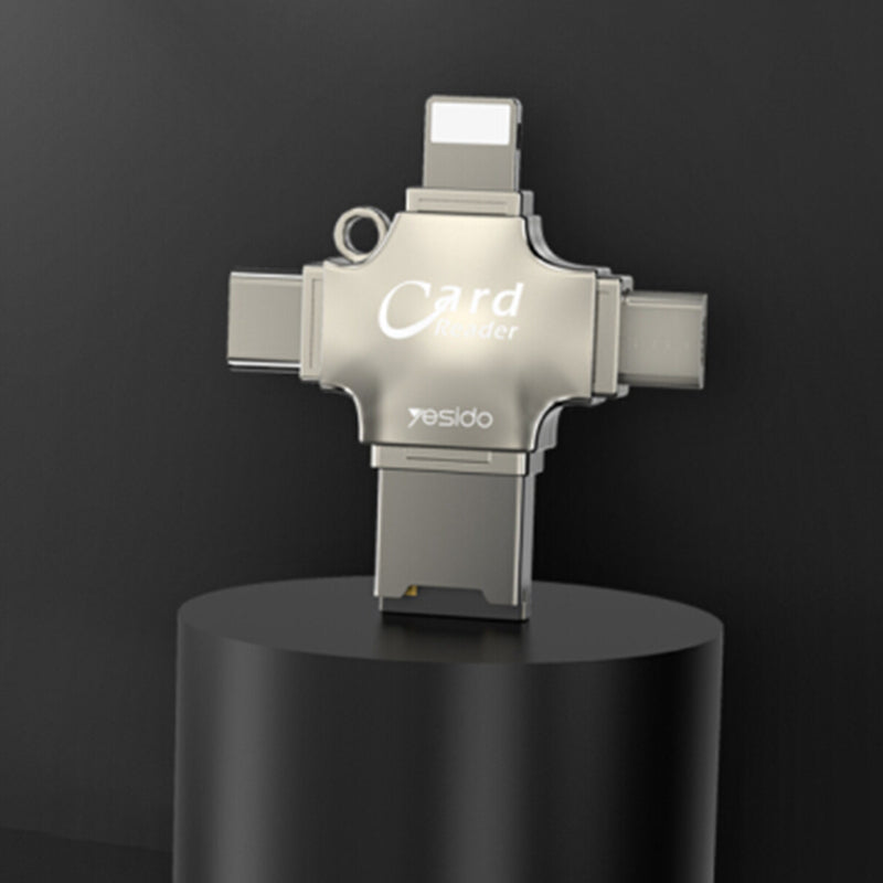 Kaartlezer USB / USB-C / Lightning / microUSB Yesido GS13, microSD, Zilver