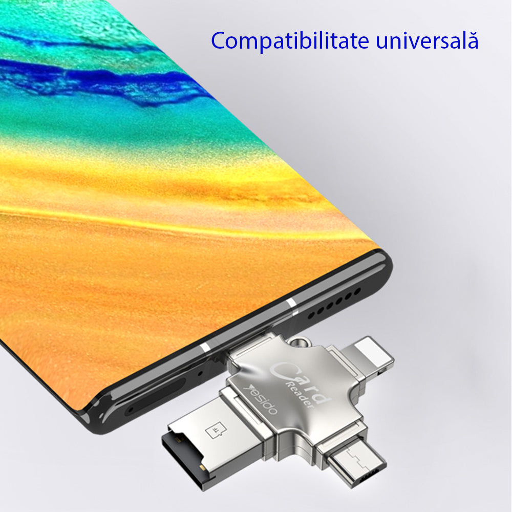 Kaartlezer USB / USB-C / Lightning / microUSB Yesido GS13, microSD, Zilver