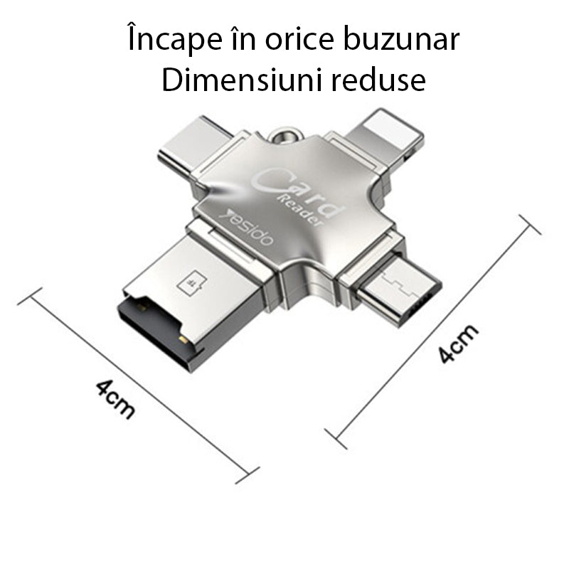 Kaartlezer USB / USB-C / Lightning / microUSB Yesido GS13, microSD, Zilver