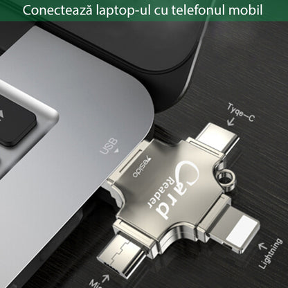 Kaartlezer USB / USB-C / Lightning / microUSB Yesido GS13, microSD, Zilver