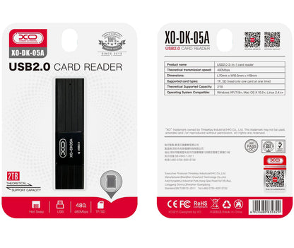 USB-kaartlezer XO Design DK05A, SD - microSD, Zwart 