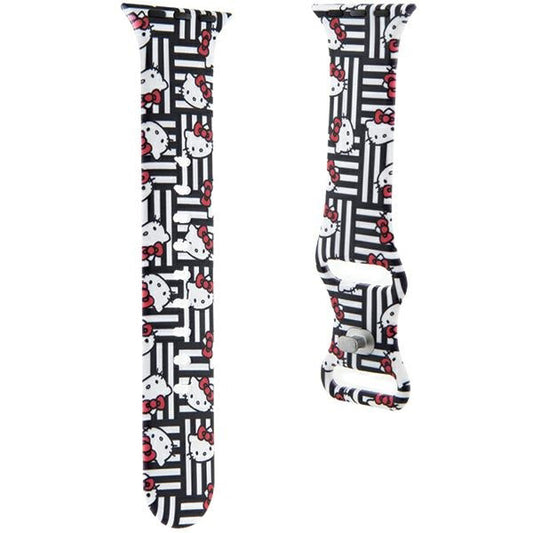 Hello Kitty Siliconen Bandje met Kitty Hoofden & Strepen voor Apple Watch 42mm / 41mm / 40mm / 38mm Series, Zwart