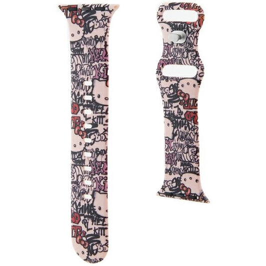 Hello Kitty Siliconen Graffiti Tags Band voor Apple Watch 42mm / 41mm / 40mm / 38mm Series, Roze