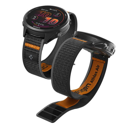 Spigen Athlex Air 2 bandje voor Garmin Watch Venu / Forerunner Series, 22mm, Zwart Oranje AMP11425