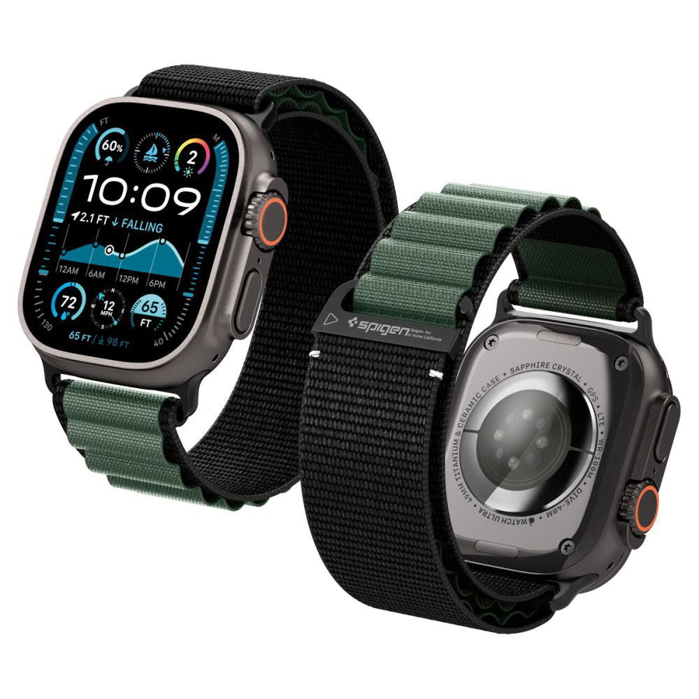 Spigen WBF1 band voor Apple Watch 49mm / 46mm / 45mm / 44mm Series, Zwart Groen