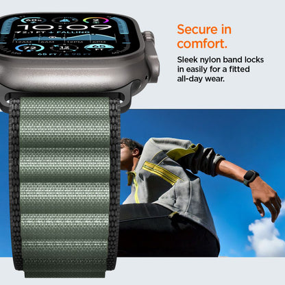 Spigen WBF1 band voor Apple Watch 49mm / 46mm / 45mm / 44mm Series, Zwart Groen