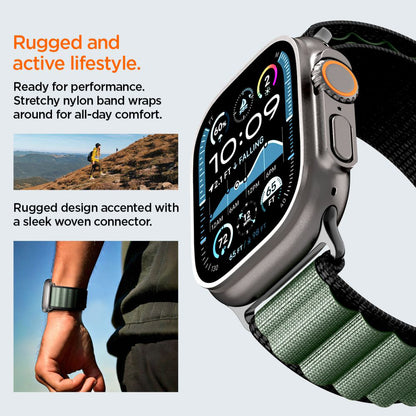 Spigen WBF1 band voor Apple Watch 49mm / 46mm / 45mm / 44mm Series, Zwart Groen
