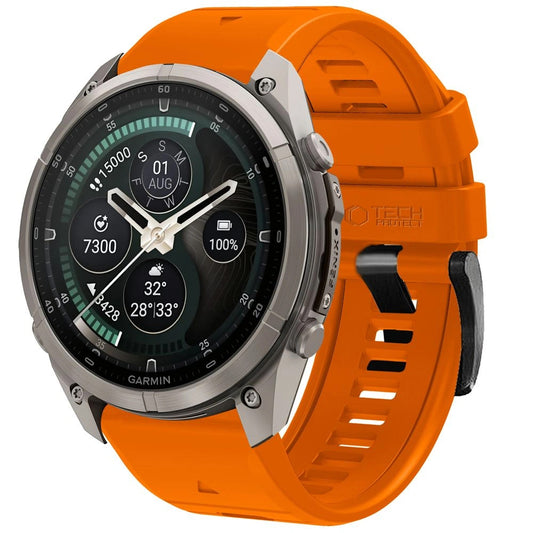 Techsuit siliconen bandje voor Garmin Fenix 5 / 6 / 6 Pro / 7 / 8 / 8 Pro / E / 9 / 9 Pro, oranje