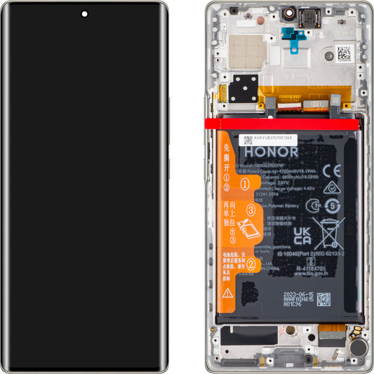 Touchscreen Display Honor 70, with Frame and Battery, Silver (Crystal Silver), Service Pack 0235ACMG