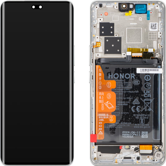 Touchscreen scherm Honor 200 Pro, met frame, zilver (maanlicht wit), Service Pack 0235ALRF