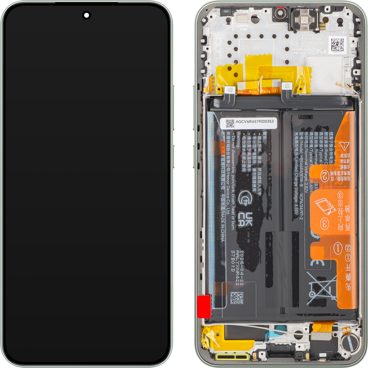 Honor Magic8 Lite touchscreen display met frame en batterij, groen (Forest Green), Service Pack 0235ARUU