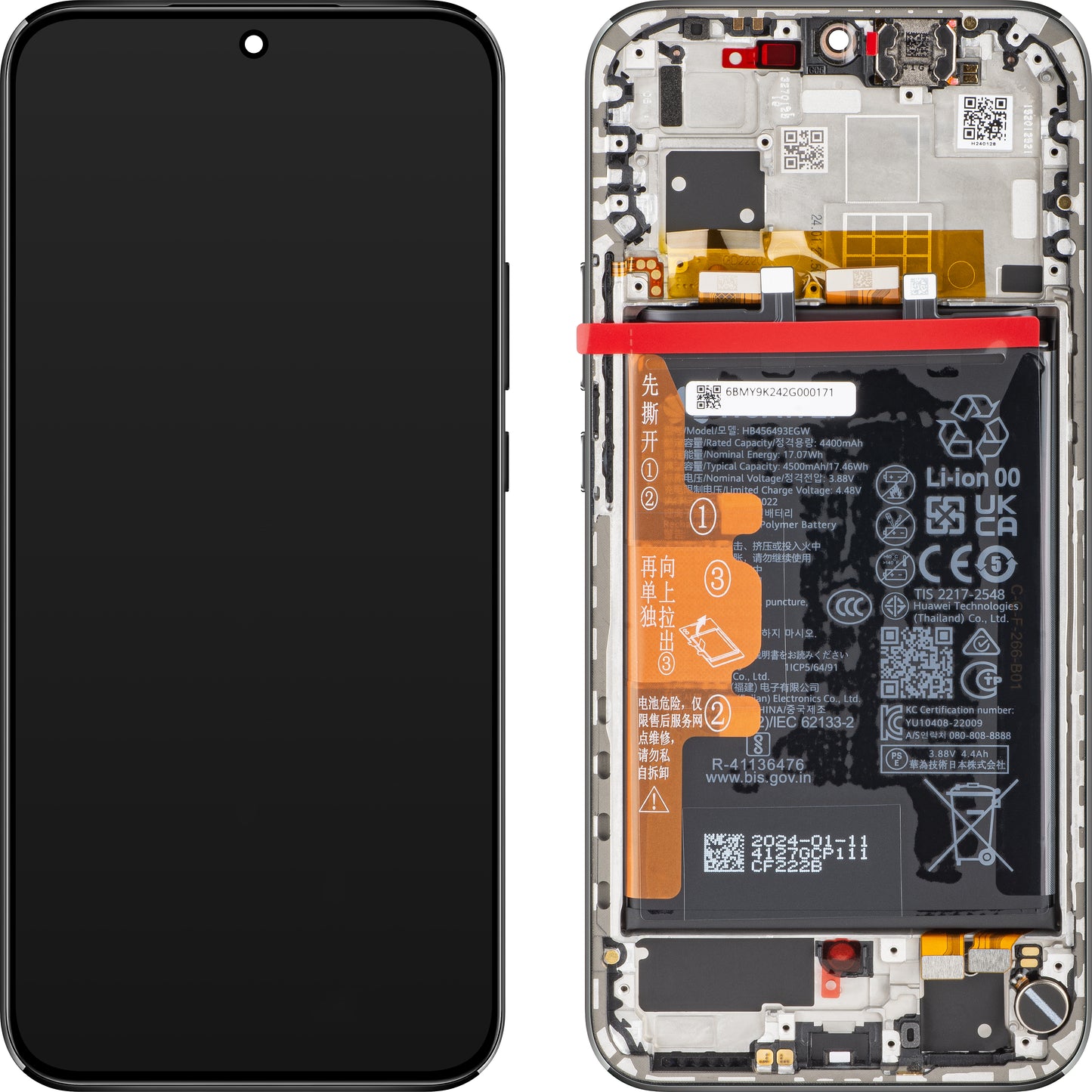 Beeldscherm met touchscreen Huawei nova 12s, met frame en batterij, zwart, Service Pack 02356BMX Service Pack 02356BMX 