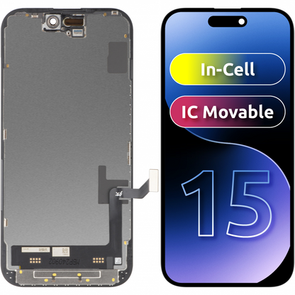 JK Touchscreen Display voor Apple iPhone 15, met frame, In-Cell LCD-versie, zwart 
