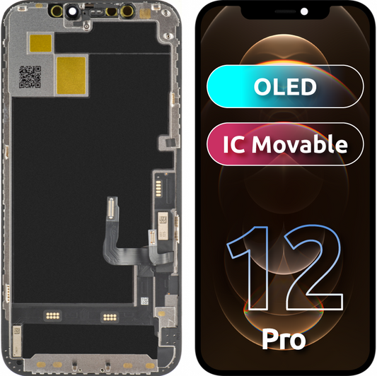 JK Touchscreen Display voor Apple iPhone 12 / 12 Pro, met Frame, OLED IC Beweegbare Versie, Zwart