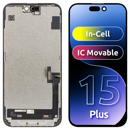 JK Touchscreen Display voor Apple iPhone 15 Plus, met frame, In-Cell LCD-versie, zwart 